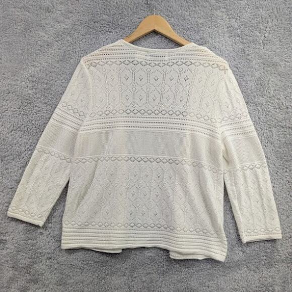 Alfred Dunner Crochet Open Front Cardigan Cover Up Off White Cream XL Petite XLP - Picture 9 of 9